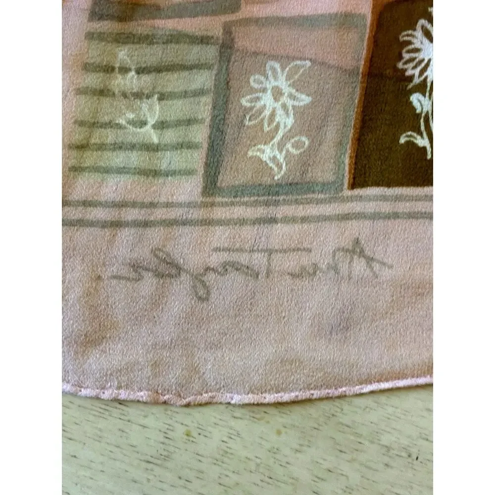 VTG Silk Chiffon Scarf Abstract Geometric Floral Designer Luxury Sheer Elegant